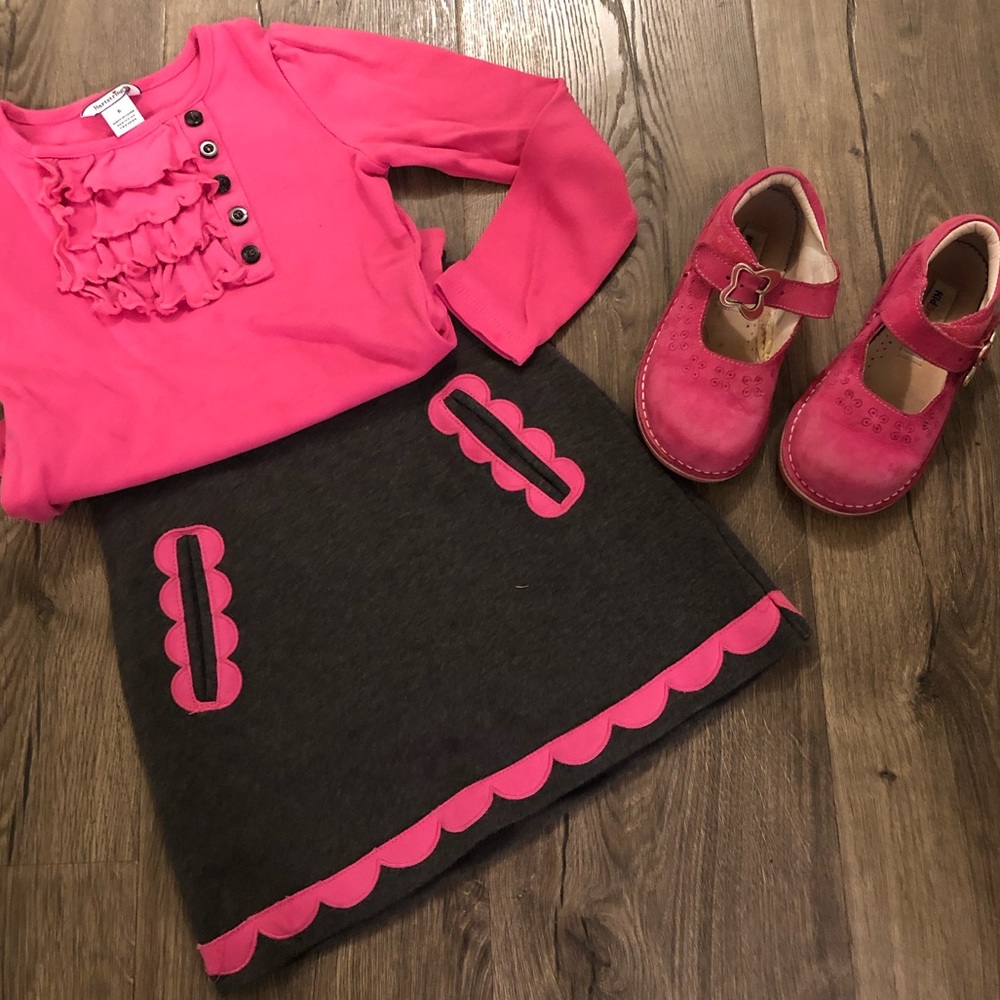 Hartstrings pink top and grey skirt/skort girls 6